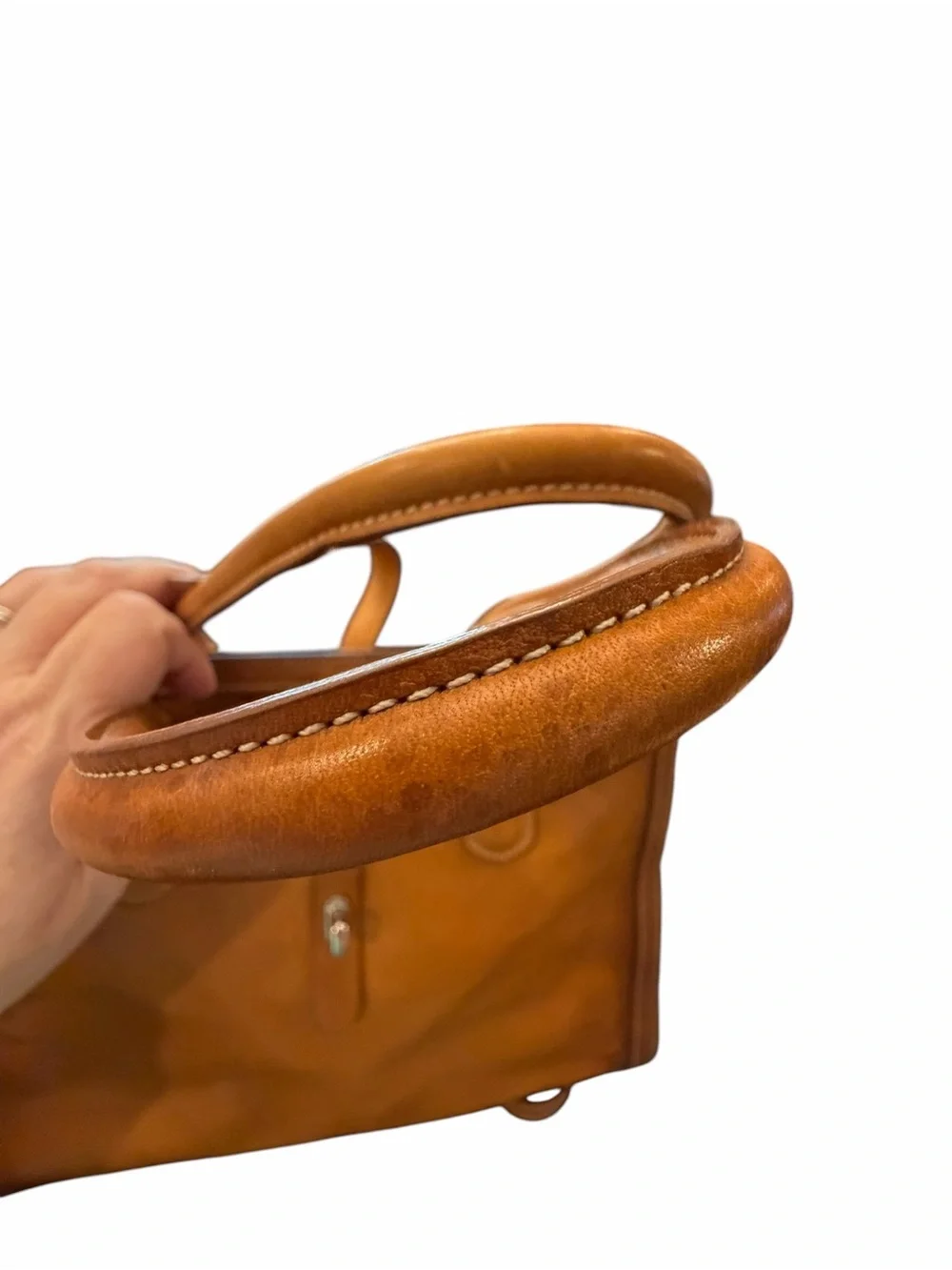 Cavalcanti Italian Satchel Shoulder Bag Cognac Brown Burnished Leather Western